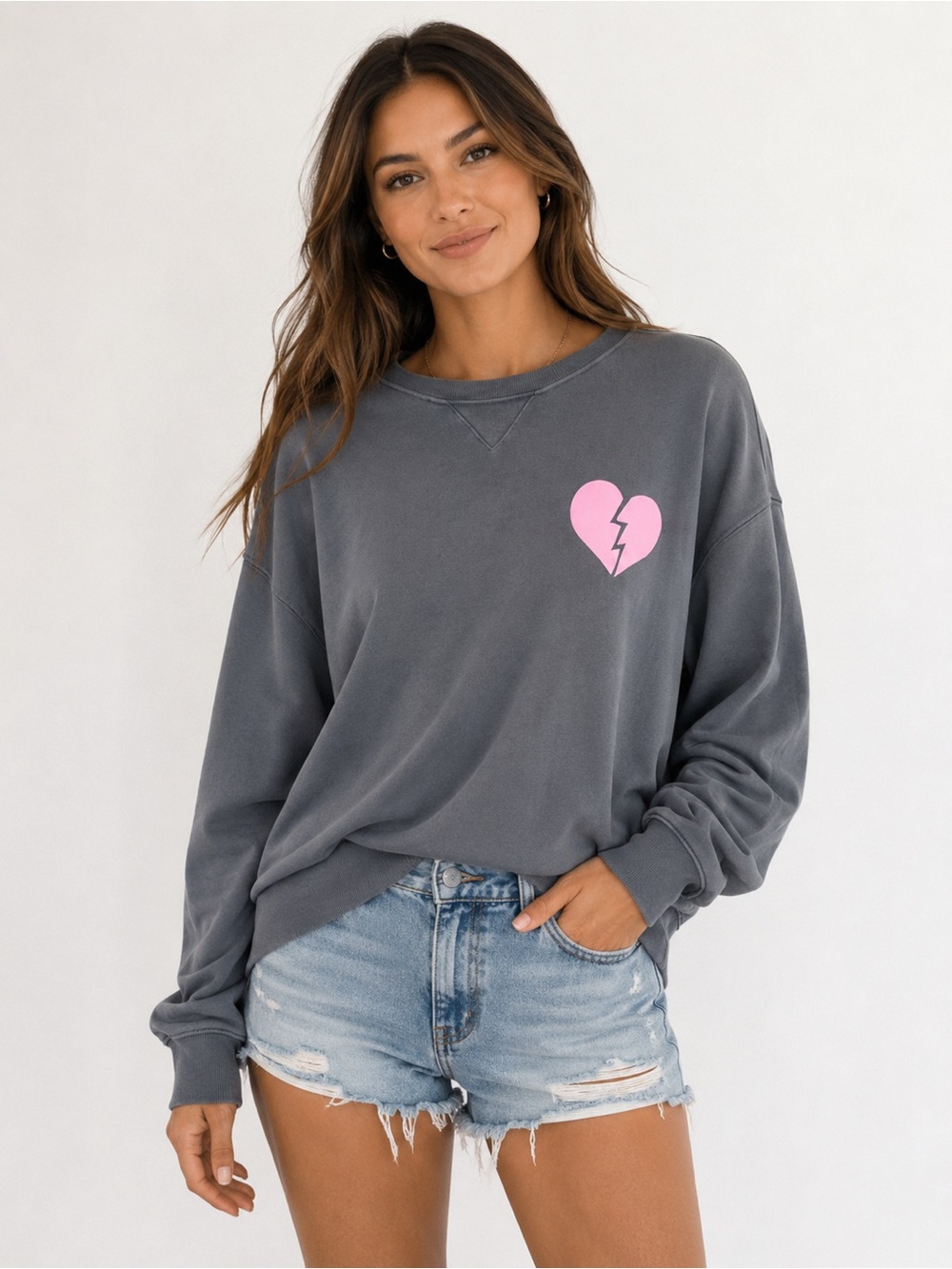 Wildfox Sweatshirt Womens XL Gray Like New I Wish It Was Saturday Heart Graphic